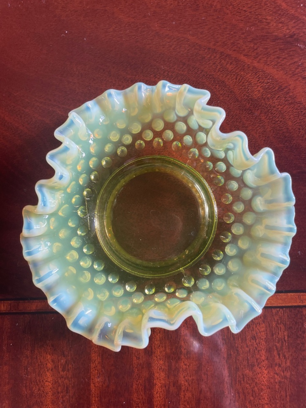 Fenton Topaz hobnail  Opalescent Ruffled Bon bon dish - - Picture 5 of 7
